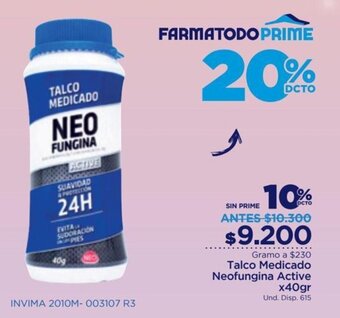 FarmaTodo Talco Medicado Neofungina Active x 40g oferta