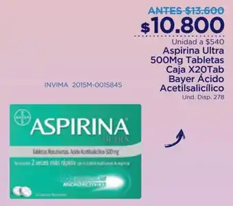 FarmaTodo Aspirina Ultra 500mg Tabletas Caja x 20 Tab Bayer Ácido Acetilsalicílico oferta