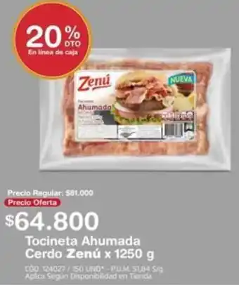 Makro Tocineta Ahumada Cerdo Zenú 1250g oferta