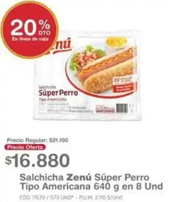 Makro Salchicha Zenú Súper Perro TIpo Americana 640g en 8Und oferta