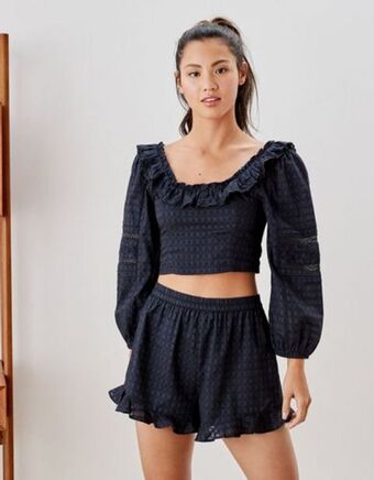 American Eagle Camisa ae crop de cuello redondo y de mangas largas con boleros oferta