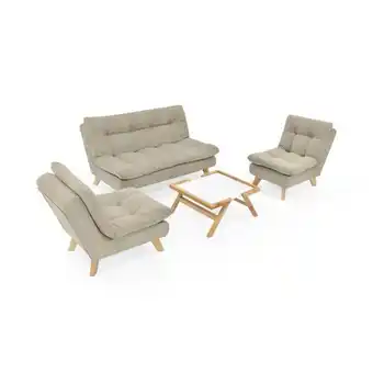 Éxito Sala toulouse tela taupe + mesa de centro dakota blanco oferta