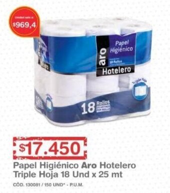 Makro Papel Higiénico Aro Hotelero Triple Hoja 18 und x 25m oferta
