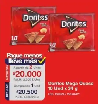 Makro Doritos Mega Queso 10 und x 34g oferta