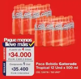 Makro Paca Bebida Gatorade Tropical 12 und x 500ml oferta