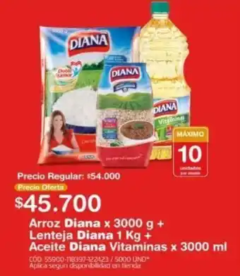 Makro Arroz Diana x 3000g + Lenteja Diana 1kg + Aceite Diana Vitaminas x 3000ml oferta