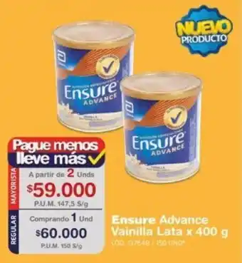 Makro Ensure Advance Vainilla lata x 400g oferta