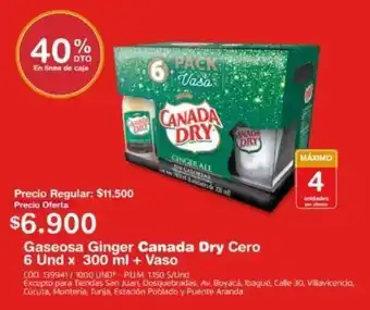 Makro Gaseosa Ginger Canada Dry Cero 6 und x 300ml + Vaso oferta