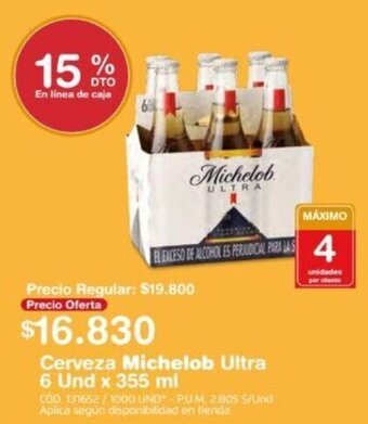 Makro Cerveza Michelob Ultra 6 und x 355ml oferta