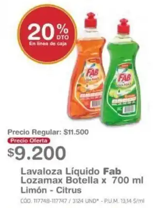 Makro Lavaloza Líquido Fab Lozamax Botella x 700ml Limón - Citrus oferta