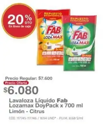 Makro Lavaloza Líquido Fab Lozamax Doypack x 700ml Limón - Citrus oferta