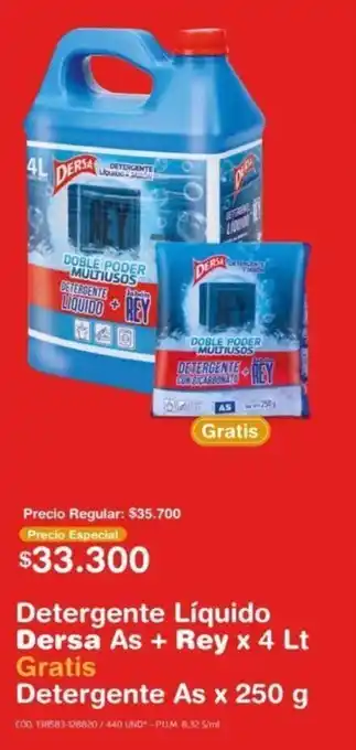 Makro Detergente Líquido Dersa As + Rey 4lt gratis Detergente As x 250g oferta