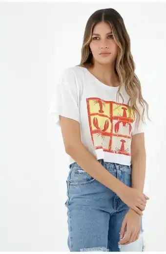 Tennis Camiseta de mujer, silueta crop, cuello redondo, manga corta, con estampado de langosta oferta