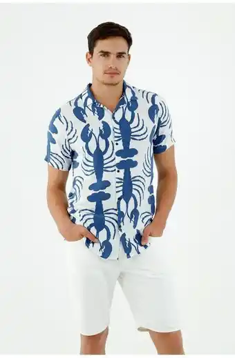 Tennis Camisa de hombre, silueta confort con cuello francés, manga corta, con estampado de langostas oferta