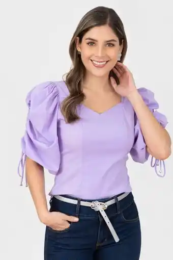 Unipunto Blusa manga corta con canal doble, escote corazón y posterior cuadrado. oferta