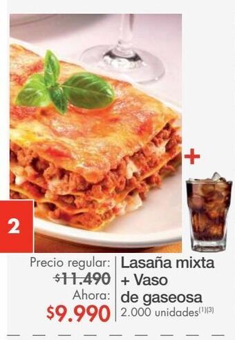 Metro Lasaña mixta + vaso de gaseosa oferta