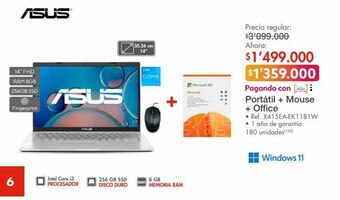 Metro Asus portátil + mouse + office • ref. x415ea-ek1181w oferta