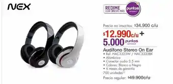 Metro Nex audífono stereo on ear • ref. hac3323w / hac3323bk oferta