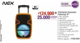 Metro Nex parlante karaoke naranjo 8'' • ref. kbt08n oferta
