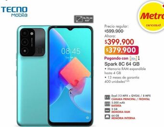 Metro Tecno spark 8c 64 gb oferta