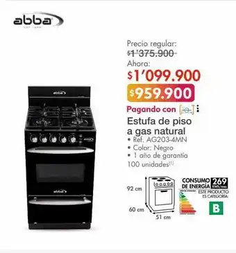 Metro Abba estufa de piso a gas natural • ref. ag203-4mn oferta