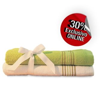 Makro Set toalla fatelares cuerpo bonette verde y blanco 70cmx140cm 2u oferta