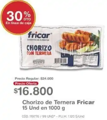 Makro Chorizo de Ternera Fricar 15Und en 1000g oferta
