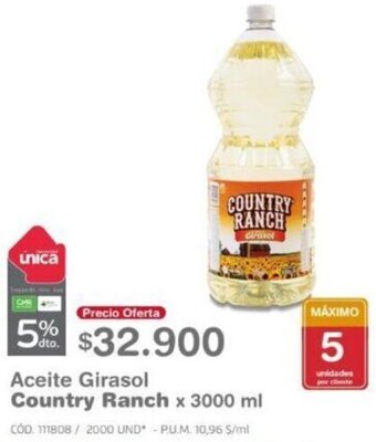 Makro Aceite Girasol Country Ranch 3000ml oferta