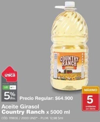 Makro Aceite Girasol Country Ranch 5000ml oferta