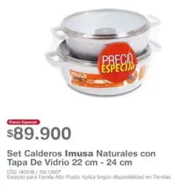 Makro Set Calderos Imusa Naturales con Tapa de Vidrio 22cm - 24cm oferta
