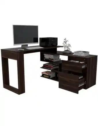 Flamingo Escritorio en l alteza, caoba, con dos cajones organizadores oferta