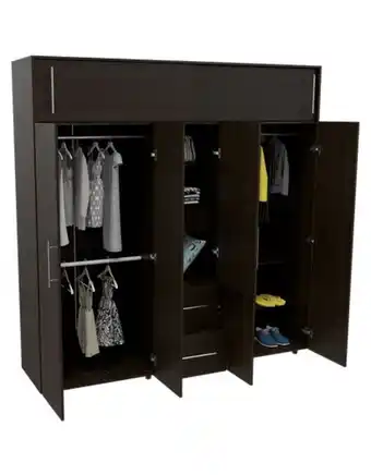Flamingo Closet montano, wengue y negro, con tres cajones organizadores y tres tubos cromados oferta