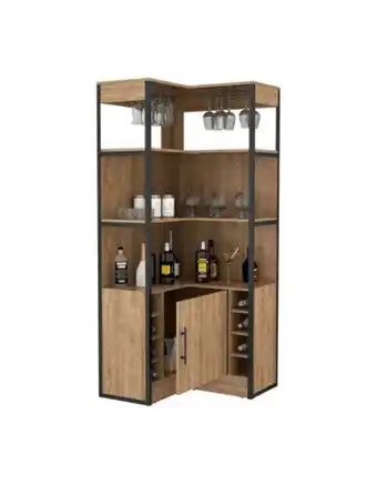 Flamingo Bar esquinero korina, miel, incluye dos colgadores de copas oferta