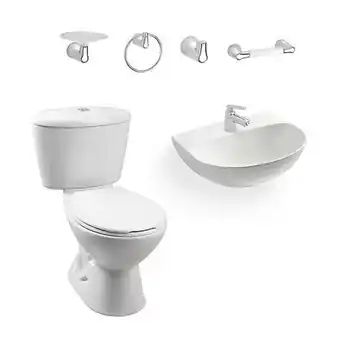 Tienda Cerámica Corona Combo manantial blanco: sanitario, lavamanos sin pedestal, grifería y accesorios oferta