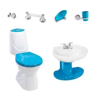 Tienda Cerámica Corona Combo happy home azul marino: sanitario, lavamanos con semipedestal, grifería y accesorios oferta