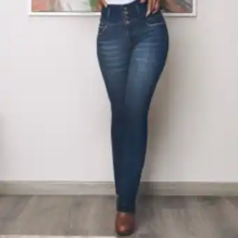 Jean tiro alto, bota recta con bolsillos, extra realce