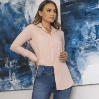 Ángel Jeans Blusa de moda, silueta camisera, color palo de rosa, tela kabu chalis falso semilicrado oferta