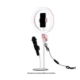 Panamericana Soporte para celular usb rosado, con adaptador para micrófono y aro de luz oferta
