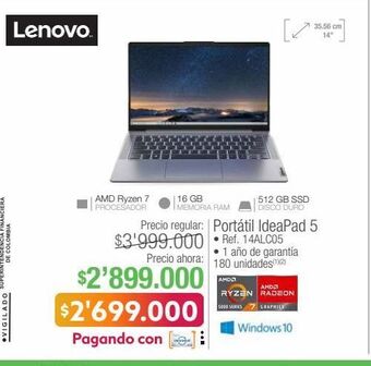 Jumbo Lenovo portátil ideapad 5 • ref. 14alc05 oferta
