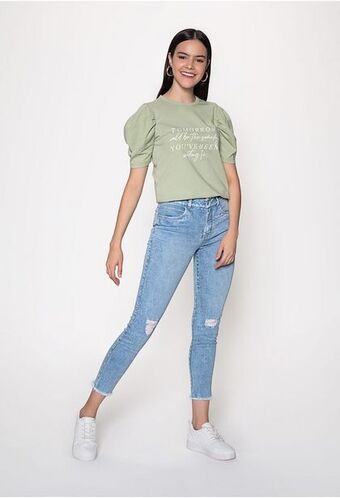 ELA Jean tiro alto hielo con rotos. oferta