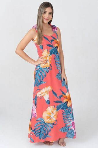 Unipunto Vestido largo tiras ruchadas escote redondo oferta