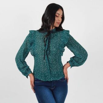 Fuera de Serie Blusa multicolor cuello alto manga larga oferta