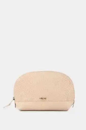 Cosmetiquera oriana de cuero para mujer grabado piramidal beige