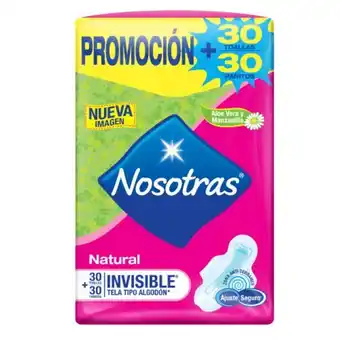 Makro Toalla higienica nosotras natural invisible 30 unidades + pañitos intimos oferta