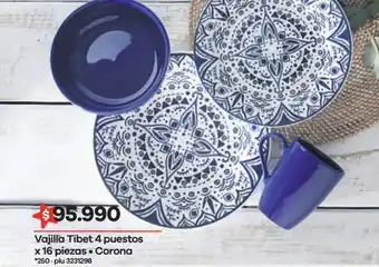Éxito Vajilla Tibet 4 Puestos x 16 Piezas Corona oferta