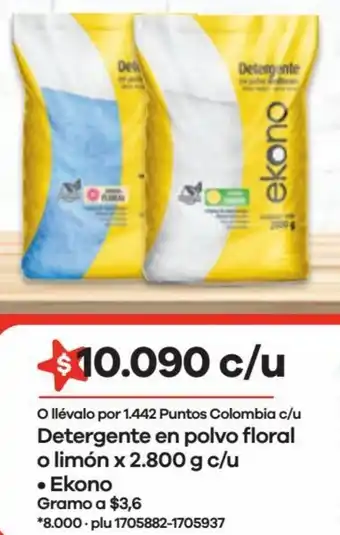 Éxito Detergente en Polvo Floral o Limón x 2.800g Ekono oferta