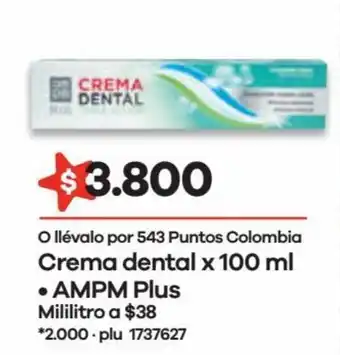 Éxito Crema Dental x 100ml AMPM Plus oferta