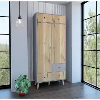 Éxito Closet samay, café claro y gris, con tres puertas batientes y tres cajones oferta