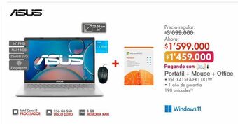 Metro Asus portátil + mouse + office • ref. x415ea-ek1181w oferta
