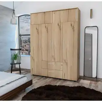 Éxito Closet babel, café claro y blanco, con cuatro puertas abatibles y cuatro cajones multiusos oferta